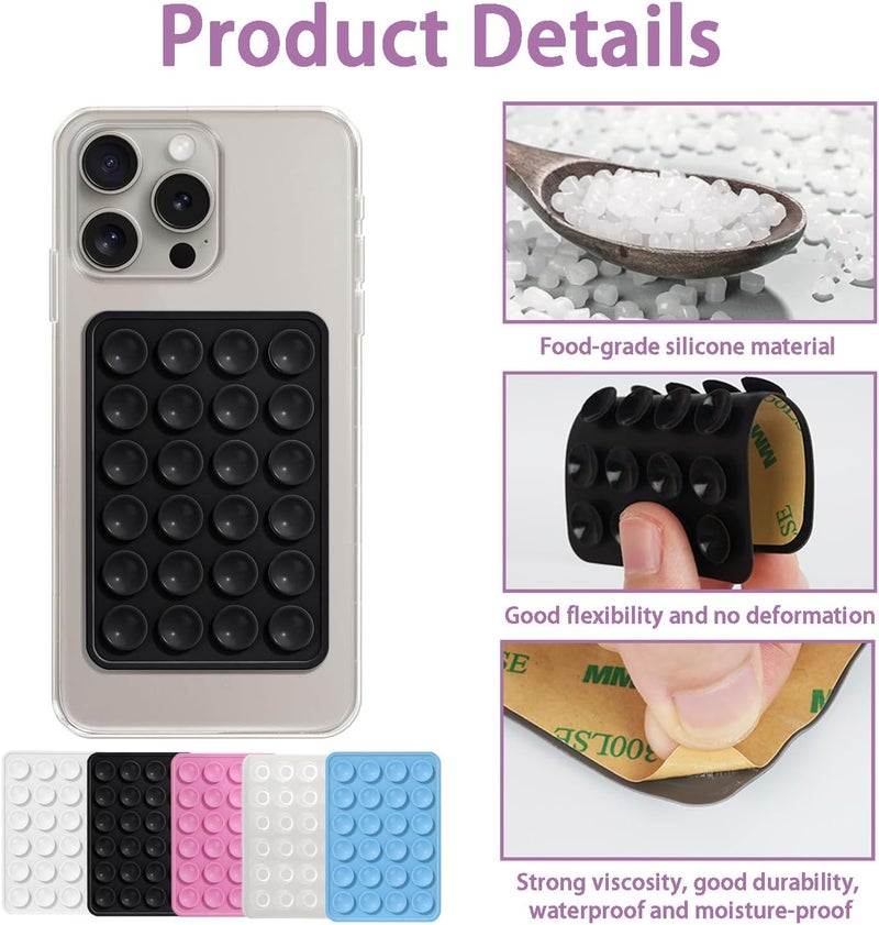 Biunnru 8 Pcs Silicone Suction Phone Holder Stand Non-Slip Smartphone Case Mount, Hands-Free, Easy to Clean, Perfect for Selfies and Videos Adhesive Silicone Phone Accessory (Black) - Image 3